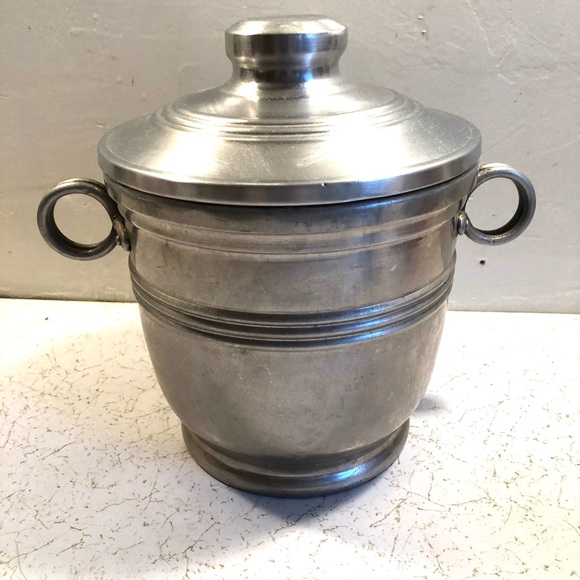 6711 Vtg Mid Century NASCO Metal Ice Bucket w/ Lid Made in Italy Aluminum